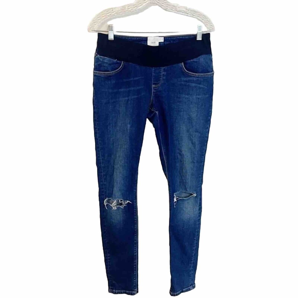ASOS Maternity Blue Distressed Skinny Jeans Under Belly Waistband Size 6 US 10